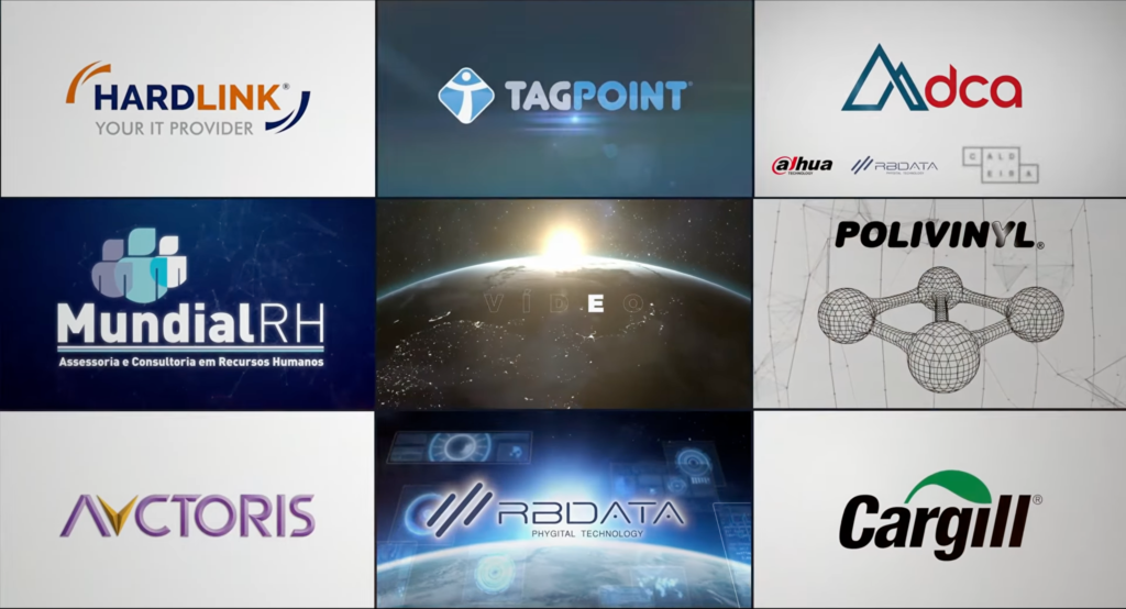 Montagem de projetos de vídeo institucional produzidos pelo Grupo REC